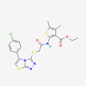 molecular formula C21H19ClN4O3S3 B2439447 Ethyl 2-(2-((5-(4-chlorophenyl)thiazolo[2,3-c][1,2,4]triazol-3-yl)thio)acetamido)-4,5-dimethylthiophene-3-carboxylate CAS No. 690961-77-4
