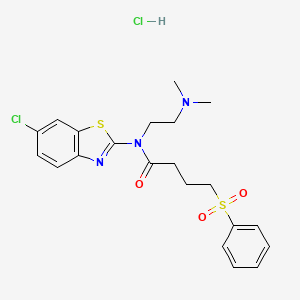 molecular formula C21H25Cl2N3O3S2 B2439449 盐酸 N-(6-氯苯并[d]噻唑-2-基)-N-(2-(二甲氨基)乙基)-4-(苯磺酰基)丁酰胺 CAS No. 1216621-53-2
