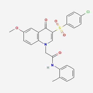 molecular formula C25H21ClN2O5S B2439453 2-(3-((4-chlorophenyl)sulfonyl)-6-methoxy-4-oxoquinolin-1(4H)-yl)-N-(o-tolyl)acetamide CAS No. 902444-81-9