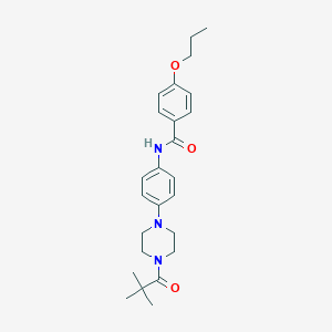 molecular formula C25H33N3O3 B243946 N-{4-[4-(2,2-dimethylpropanoyl)-1-piperazinyl]phenyl}-4-propoxybenzamide 