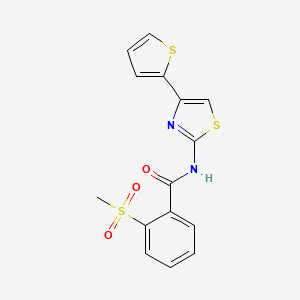 molecular formula C15H12N2O3S3 B2439474 2-(methylsulfonyl)-N-(4-(thiophen-2-yl)thiazol-2-yl)benzamide CAS No. 896362-15-5