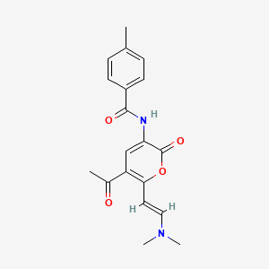 molecular formula C19H20N2O4 B2439475 N-{5-乙酰基-6-[(E)-2-(二甲氨基)乙烯基]-2-氧代-2H-吡喃-3-基}-4-甲基苯甲酰胺 CAS No. 1164563-84-1