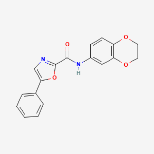 molecular formula C18H14N2O4 B2439478 N-(2,3-dihydrobenzo[b][1,4]dioxin-6-yl)-5-phenyloxazole-2-carboxamide CAS No. 955769-02-5