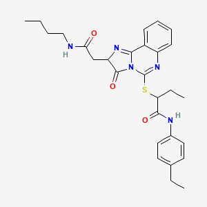 molecular formula C28H33N5O3S B2439484 2-((2-(2-(butylamino)-2-oxoethyl)-3-oxo-2,3-dihydroimidazo[1,2-c]quinazolin-5-yl)thio)-N-(4-ethylphenyl)butanamide CAS No. 1173748-33-8