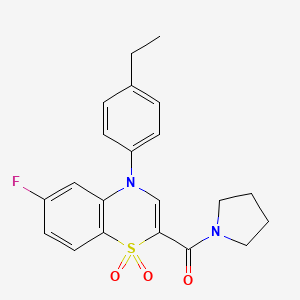 molecular formula C21H21FN2O3S B2439501 4-(4-ethylphenyl)-6-fluoro-2-(pyrrolidin-1-ylcarbonyl)-4H-1,4-benzothiazine 1,1-dioxide CAS No. 1251697-80-9