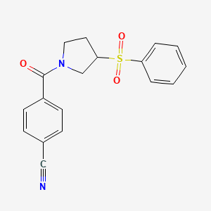 molecular formula C18H16N2O3S B2439502 4-(3-(Phenylsulfonyl)pyrrolidine-1-carbonyl)benzonitrile CAS No. 1705767-94-7