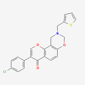 molecular formula C22H16ClNO3S B2439508 3-(4-chlorophenyl)-9-(thiophen-2-ylmethyl)-9,10-dihydrochromeno[8,7-e][1,3]oxazin-4(8H)-one CAS No. 929811-00-7