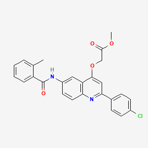 molecular formula C26H21ClN2O4 B2439536 2-((2-(4-氯苯基)-6-(2-甲基苯甲酰胺)喹啉-4-基)氧基)乙酸甲酯 CAS No. 1358452-66-0