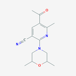 molecular formula C15H19N3O2 B2439540 5-Acetyl-2-(2,6-dimethylmorpholino)-6-methylnicotinonitrile CAS No. 306979-96-4