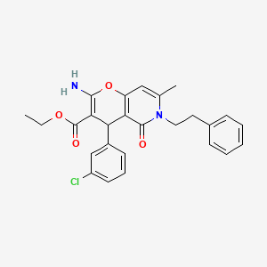 ethyl 2-amino-4-(3-chlorophenyl)-7-methyl-5-oxo-6-(2-phenylethyl)-5,6-dihydro-4H-pyrano[3,2-c]pyridine-3-carboxylate