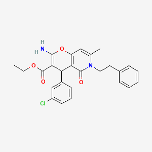 molecular formula C26H25ClN2O4 B2439555 2-氨基-4-(3-氯苯基)-7-甲基-5-氧代-6-(2-苯乙基)-4H,5H,6H-吡喃并[3,2-c]吡啶-3-羧酸乙酯 CAS No. 836631-80-2