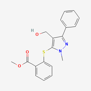 molecular formula C19H18N2O3S B2439557 methyl 2-{[4-(hydroxymethyl)-1-methyl-3-phenyl-1H-pyrazol-5-yl]sulfanyl}benzenecarboxylate CAS No. 318234-06-9
