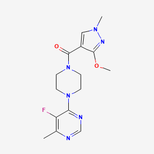 molecular formula C15H19FN6O2 B2439565 [4-(5-Fluoro-6-methylpyrimidin-4-yl)piperazin-1-yl]-(3-methoxy-1-methylpyrazol-4-yl)methanone CAS No. 2380141-17-1