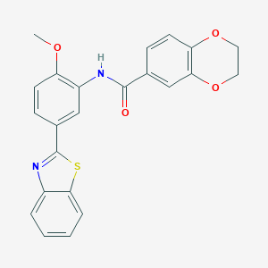 molecular formula C23H18N2O4S B243957 N-[5-(1,3-benzothiazol-2-yl)-2-methoxyphenyl]-2,3-dihydro-1,4-benzodioxine-6-carboxamide 