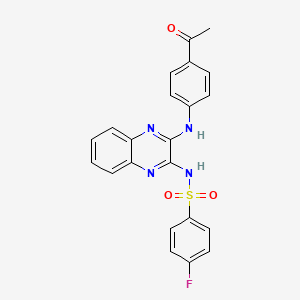 molecular formula C22H17FN4O3S B2439581 N-(3-((4-acetylphenyl)amino)quinoxalin-2-yl)-4-fluorobenzenesulfonamide CAS No. 586998-14-3