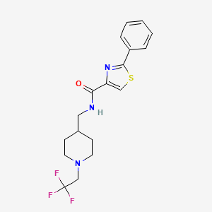 molecular formula C18H20F3N3OS B2439587 2-Phenyl-N-[[1-(2,2,2-trifluoroethyl)piperidin-4-yl]methyl]-1,3-thiazole-4-carboxamide CAS No. 2415586-38-6