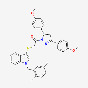 molecular formula C36H35N3O3S B2439600 1-(3,5-bis(4-methoxyphenyl)-4,5-dihydro-1H-pyrazol-1-yl)-2-((1-(2,5-dimethylbenzyl)-1H-indol-3-yl)thio)ethanone CAS No. 681279-85-6