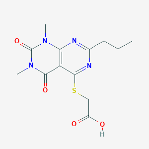 molecular formula C13H16N4O4S B2439601 2-(1,3-二甲基-2,4-二氧代-7-丙基嘧啶并[4,5-d]嘧啶-5-基)硫代乙酸 CAS No. 863002-54-4