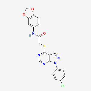 molecular formula C20H14ClN5O3S B2439608 N-(1,3-benzodioxol-5-yl)-2-[1-(4-chlorophenyl)pyrazolo[3,4-d]pyrimidin-4-yl]sulfanylacetamide CAS No. 578005-45-5
