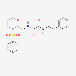 molecular formula C22H27N3O5S B2439616 N1-phenethyl-N2-((3-tosyl-1,3-oxazinan-2-yl)methyl)oxalamide CAS No. 869071-43-2