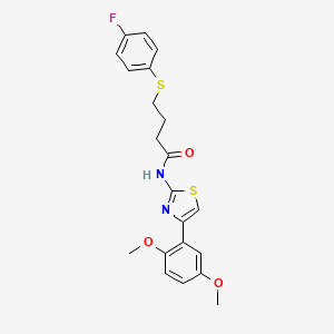 molecular formula C21H21FN2O3S2 B2439620 N-(4-(2,5-dimethoxyphenyl)thiazol-2-yl)-4-((4-fluorophenyl)thio)butanamide CAS No. 922870-84-6