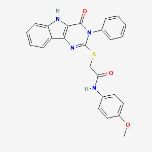 molecular formula C25H20N4O3S B2439633 N-(4-methoxyphenyl)-2-((4-oxo-3-phenyl-4,5-dihydro-3H-pyrimido[5,4-b]indol-2-yl)thio)acetamide CAS No. 537668-79-4
