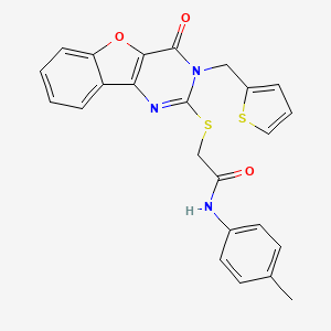 molecular formula C24H19N3O3S2 B2439636 N-(4-methylphenyl)-2-{[4-oxo-3-(thiophen-2-ylmethyl)-3,4-dihydro[1]benzofuro[3,2-d]pyrimidin-2-yl]sulfanyl}acetamide CAS No. 899941-60-7