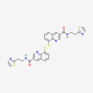 molecular formula C30H24N6O2S4 B2439652 N-[2-(1,3-噻唑-2-基)乙基]-8-[[3-[2-(1,3-噻唑-2-基)乙基氨基甲酰基]喹啉-8-基]二硫代]喹啉-3-甲酰胺 CAS No. 2084868-04-0