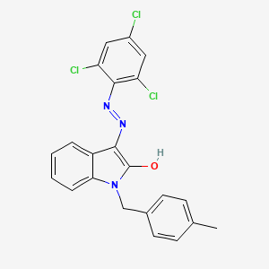 molecular formula C22H16Cl3N3O B2439666 1-(4-甲基苄基)-1H-吲哚-2,3-二酮 3-[N-(2,4,6-三氯苯基)腙] CAS No. 320422-09-1