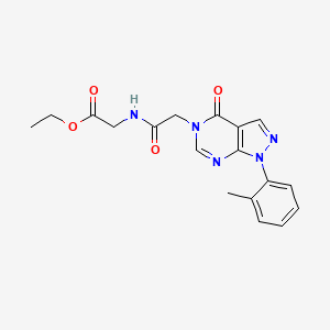 molecular formula C18H19N5O4 B2439672 2-[[2-[1-(2-甲基苯基)-4-氧代吡唑并[3,4-d]嘧啶-5-基]乙酰]氨基]乙酸乙酯 CAS No. 895011-28-6
