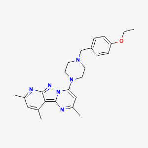 molecular formula C25H30N6O B2439683 4-(4-(4-Ethoxybenzyl)piperazin-1-yl)-2,8,10-trimethylpyrido[2',3':3,4]pyrazolo[1,5-a]pyrimidine CAS No. 896855-81-5