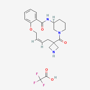 B2439740 (1S,12Z)-Spiro[10-oxa-2,17-diazatricyclo[15.3.1.04,9]henicosa-4,6,8,12-tetraene-15,3'-azetidine]-3,16-dione;2,2,2-trifluoroacetic acid CAS No. 2648865-49-8