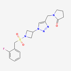 molecular formula C17H20FN5O3S B2439746 1-((1-(1-((2-氟苄基)磺酰)氮杂环丁-3-基)-1H-1,2,3-三唑-4-基)甲基)吡咯烷-2-酮 CAS No. 2034563-56-7