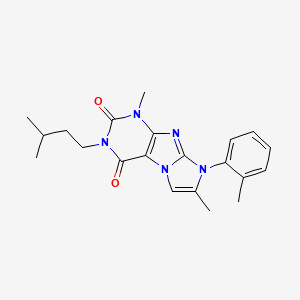 molecular formula C21H25N5O2 B2439768 3-isopentyl-1,7-dimethyl-8-(o-tolyl)-1H-imidazo[2,1-f]purine-2,4(3H,8H)-dione CAS No. 877643-52-2