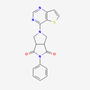 molecular formula C18H14N4O2S B2439771 5-Phenyl-2-thieno[3,2-d]pyrimidin-4-yl-1,3,3a,6a-tetrahydropyrrolo[3,4-c]pyrrole-4,6-dione CAS No. 2415532-30-6