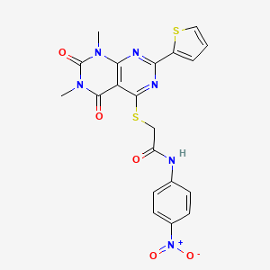 2-((6,8-dimethyl-5,7-dioxo-2-(thiophen-2-yl)-5,6,7,8-tetrahydropyrimido[4,5-d]pyrimidin-4-yl)thio)-N-(4-nitrophenyl)acetamide