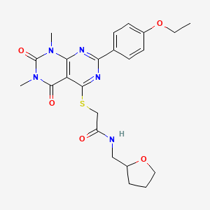 2-((2-(4-ethoxyphenyl)-6,8-dimethyl-5,7-dioxo-5,6,7,8-tetrahydropyrimido[4,5-d]pyrimidin-4-yl)thio)-N-((tetrahydrofuran-2-yl)methyl)acetamide