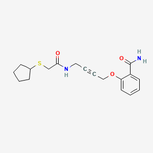 molecular formula C18H22N2O3S B2439812 2-((4-(2-(Cyclopentylthio)acetamido)but-2-yn-1-yl)oxy)benzamide CAS No. 1448050-11-0