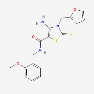 molecular formula C17H17N3O3S2 B2439813 4-amino-3-(furan-2-ylmethyl)-N-(2-methoxybenzyl)-2-thioxo-2,3-dihydrothiazole-5-carboxamide CAS No. 946331-25-5