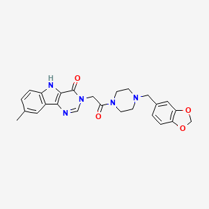 molecular formula C25H25N5O4 B2439826 3-(2-(4-(benzo[d][1,3]dioxol-5-ylmethyl)piperazin-1-yl)-2-oxoethyl)-8-methyl-3H-pyrimido[5,4-b]indol-4(5H)-one CAS No. 1105246-45-4