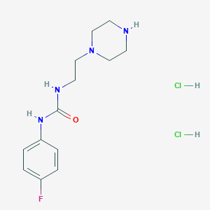 molecular formula C13H21Cl2FN4O B2439832 1-(4-氟苯基)-3-(2-哌嗪-1-基乙基)脲；二盐酸盐 CAS No. 2378503-44-5