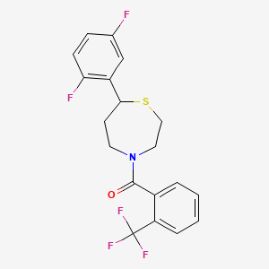 molecular formula C19H16F5NOS B2439835 (7-(2,5-Difluorophenyl)-1,4-thiazepan-4-yl)(2-(trifluoromethyl)phenyl)methanone CAS No. 2034431-78-0
