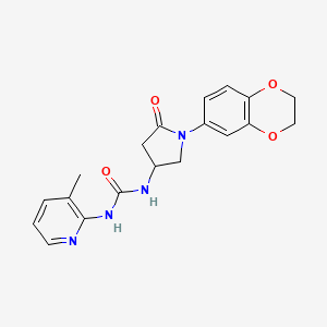 molecular formula C19H20N4O4 B2439843 1-(1-(2,3-Dihydrobenzo[b][1,4]dioxin-6-yl)-5-oxopyrrolidin-3-yl)-3-(3-methylpyridin-2-yl)urea CAS No. 891114-35-5