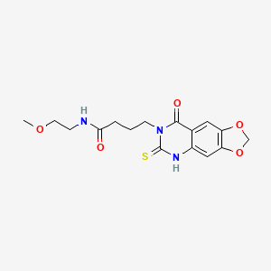 molecular formula C16H19N3O5S B2439847 N-(2-甲氧基乙基)-4-(8-氧代-6-硫代亚磺酰基-5H-[1,3]二氧杂环[4,5-g]喹唑啉-7-基)丁酰胺 CAS No. 688054-18-4