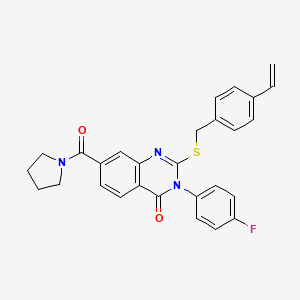 molecular formula C28H24FN3O2S B2439870 3-(4-fluorophenyl)-7-(pyrrolidine-1-carbonyl)-2-((4-vinylbenzyl)thio)quinazolin-4(3H)-one CAS No. 1115368-07-4