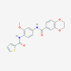 molecular formula C21H18N2O5S B243988 N-{3-methoxy-4-[(2-thienylcarbonyl)amino]phenyl}-2,3-dihydro-1,4-benzodioxine-6-carboxamide 