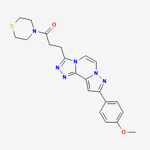 molecular formula C21H22N6O2S B2439882 3-(9-(4-Methoxyphenyl)pyrazolo[1,5-a][1,2,4]triazolo[3,4-c]pyrazin-3-yl)-1-thiomorpholinopropan-1-one CAS No. 1207035-74-2