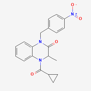 molecular formula C20H19N3O4 B2439890 4-(cyclopropylcarbonyl)-3-methyl-1-(4-nitrobenzyl)-3,4-dihydro-2(1H)-quinoxalinone CAS No. 317833-56-0
