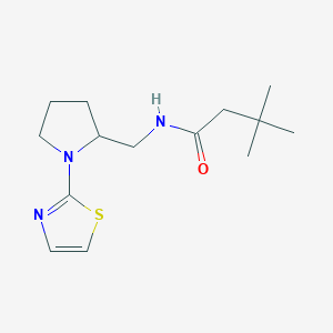 molecular formula C14H23N3OS B2439896 3,3-二甲基-N-((1-(噻唑-2-基)吡咯烷-2-基)甲基)丁酰胺 CAS No. 1795209-36-7