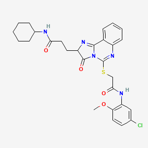 molecular formula C28H30ClN5O4S B2439910 3-[5-({[(5-chloro-2-methoxyphenyl)carbamoyl]methyl}sulfanyl)-3-oxo-2H,3H-imidazo[1,2-c]quinazolin-2-yl]-N-cyclohexylpropanamide CAS No. 1103968-14-4